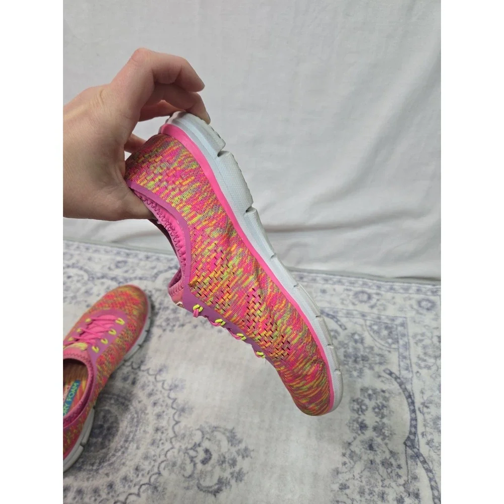 Skechers Women's 8.5 Stretch Fit Glider Sneaker Hot Pink Green 22722 No Tie Shoe
